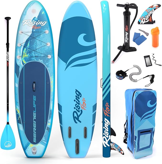 SereneLife Inflatable Stand Up Paddle Board with Premium SUP Accessories – Wide Stable Design with Non-Slip EVA Deck Pad for Adults and Youth of All Skill Levels