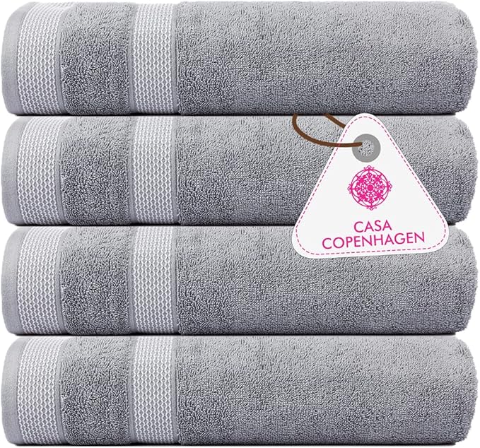 CASA COPENHAGEN, Solitaire, 600 GSM, 27x55 Inches Large Bath Towels, Set of 4 Towels, Super Soft and Absorbent, Egyptian Cotton Towels for Bathroom & Shower - Grey Violet