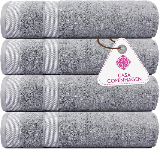 CASA COPENHAGEN, Solitaire, 600 GSM, 27x55 Inches Large Bath Towels, Set of 4 Towels, Super Soft and Absorbent, Egyptian Cotton Towels for Bathroom & Shower - Grey Violet