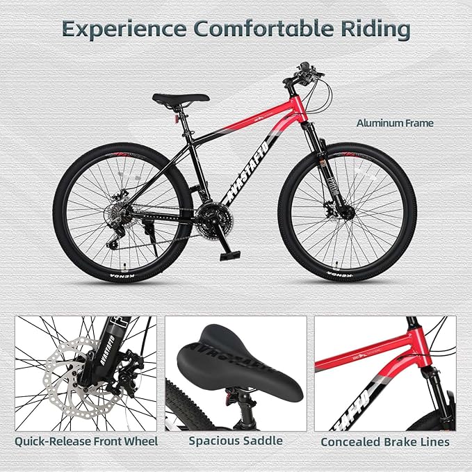AVASTA Earth 26 27.5 inch Mountain Bike with 21-Speed，Aluminum Frame, Dual Disc Brake, Comfortable Saddle,Multiple Colors