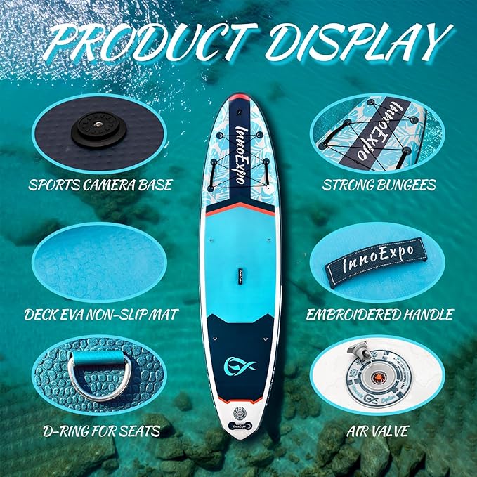 InnoExpo 11' Inflatable Stand Up Paddle Boards with Premium Accessories, Wide Stable SUP Paddle Board Design, Non-Slip Comfort Deck for Youth & Adults