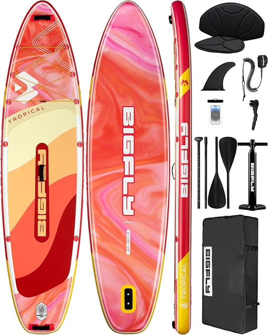 Bigfly Inflatable Stand Up Paddle Board 11’*34”*6”, Blow Up Paddle Board for Adults,with Detachable Fins, Pump, Floating Paddle, Safety Leash,Backpack