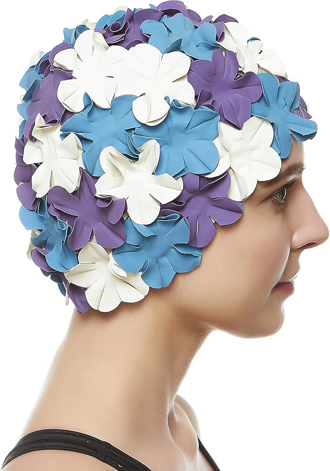 BEEMO Floral Petal Ladies Bathing Swim Cap Women Retro Swim Hat Long/Short Hair