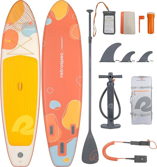 Retrospec Weekender Inflatable Stand Up Paddle Board Includes Paddle, Pump, and Accessories 10’6” Lightweight iSUP, Puncture Resistant Inflatable Paddle Board for Adults