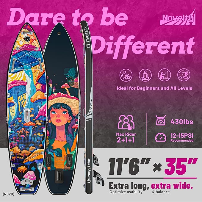 Novelty 11'6" x 35" Extra Wide SUP for Enhanced Stability - Inflatable Stand Up Paddle Board - Premium Paddle Board Kit for Adults & Youth - All Skill Levels - Includes SUP Accessories