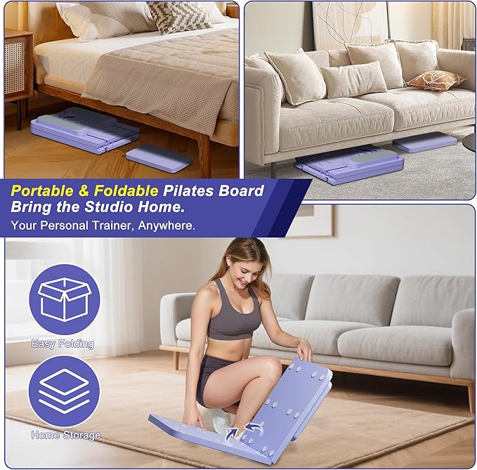 Pilates Reformer Set, ESBANY Pilates Board with Phone Holder, Multi-Purpose Foldable Pilates Reformer Machine, Portable Home Pilates Slider Board Equipment for Home Workout, Fitness, Exercise, Abs