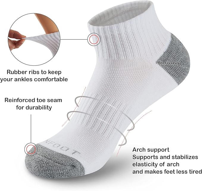 MONFOOT Men's/Women's 6 Pairs Daily Cushion Comfort Fit Performance Quarter Ankle Socks Multipack