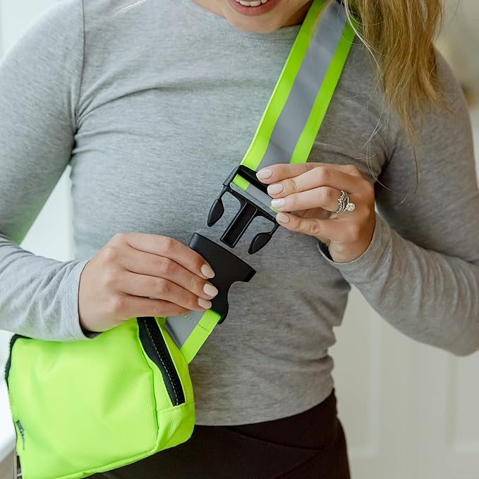 Reflective Belt Bag Night Sash for Night Safety - High Visibility Hip Bag Waist Pack with Large Storage Pouch - Adjustable Night Fanny Pack for Dog Walking, Hiking, Biking
