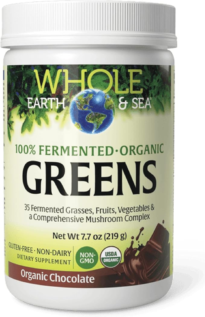 Natural Factors Whole Earth & Sea, Organic Fermented Greens, Vegan Whole Food Supplement, Chocolate, 7.7 Oz