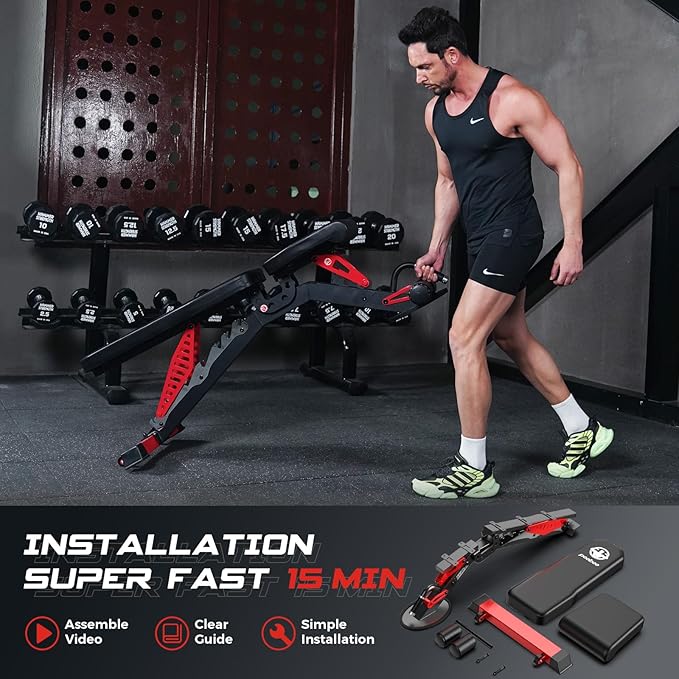 Pooboo Weight Bench, Adjustable Workout Bench for Home, 1500LBS Weight Capacity Heavy Duty Strength Training Bench, Flat/Incline/Decline Positions for Full Body Workout