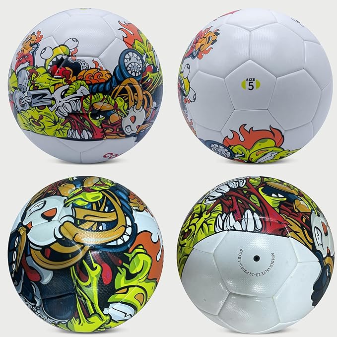 SHOKE Soccer Ball Size 5 Graffiti Cartoon Surface 32 Panels Slip Resistant Recreation Practice Soccer Ball, Outdoor & Indoor Cartoon Soccer Balls for Youth Girl and Adult