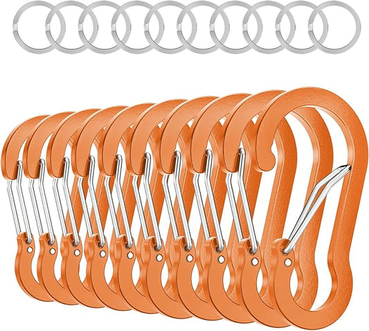 sprookber 3.2 Inch Aluminum Carabiner Clips D Ring, Caribeaner Spring Snap Hook with Keychain for Camping, Hiking, Gym & Outdoor Gear, Set of 10