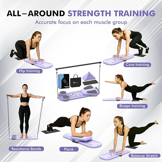 Pilates Board – Foldable Pilates Reformer with Resistance Bands, Bar & Travel Bag – Full-Body Strength & Ab Training Equipment for Women & Men, 15 in 1