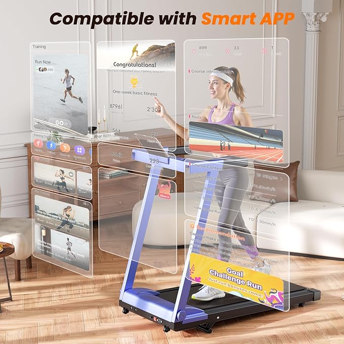 DeerRun Treadmills for Home with Incline and Handles, 3.5 HP Foldable Treadmill 350 LBS Weight Capacity for Small Spaces, Folding Running Machine with Smart APP