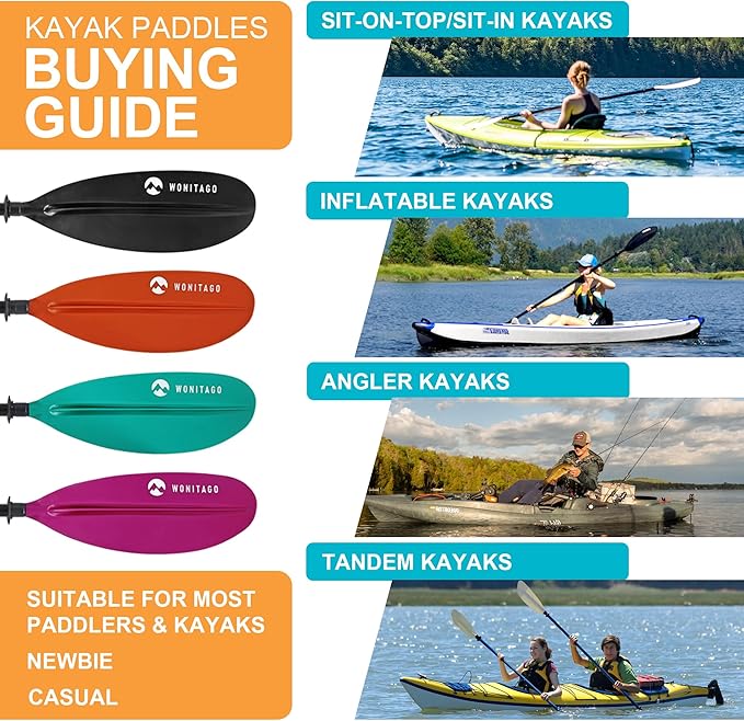 Kayak Paddles with Fiberglass Shaft and Reinforced PP Blade, Floating Adjustable Kayaking Oars, 3 Piece, 220-240 cm/86-94 Inches, 240-260 cm/94-102 Inches