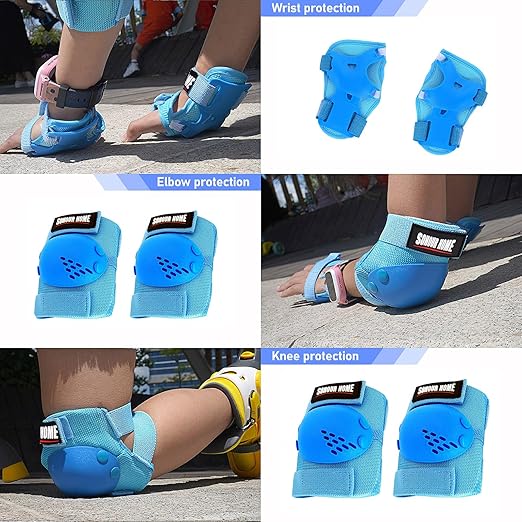 Youth/Kids Knee Pads Elbow Pads Wrist Guards Protective Gear Set for 3-15 Years Child Roller Skates, Skateboard, Cycling, Inline Skating, BMX Bike, Balance Bike, Scooter Riding and Other Outdoor Sports