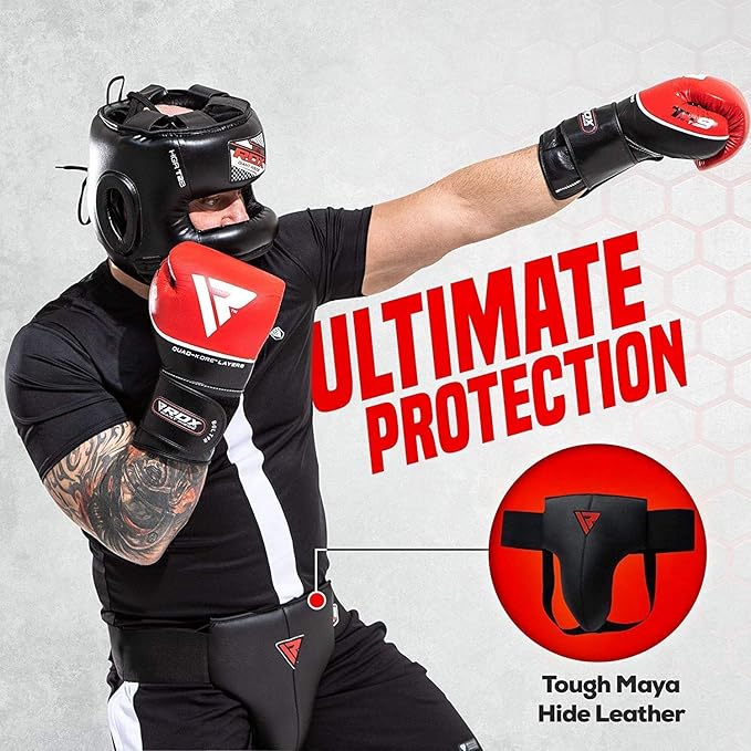 RDX Groin Protector for Boxing, Muay Thai, Kickboxing and MMA Training, Maya Hide Leather Abdo Gear for Martial Arts , SATRA Approved Abdominal Guard for Karate and Taekwondo