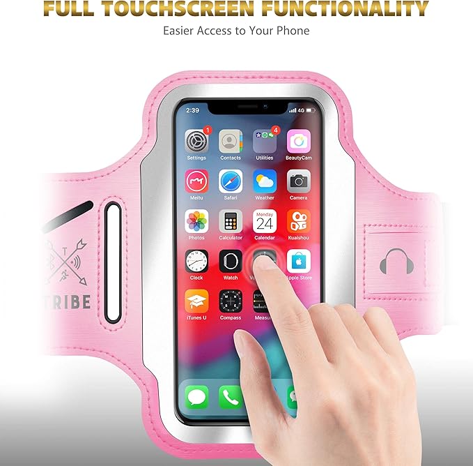 TRIBE Running Phone Holder Armband. iPhone & Galaxy Cell Phone Sports Arm Bands for Women, Men, Runners, Jogging, Walking, Exercise & Gym Workout. Fits All Smartphones. Adjustable Strap, CC/Key Pocket