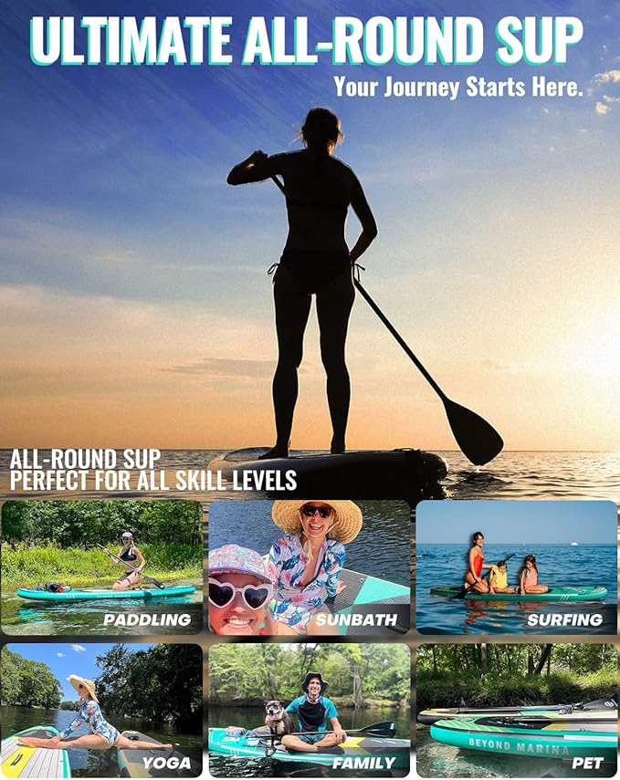 BM Paddle Board Inflatable Stand Up Paddle Board, SUP Paddleboard for Adult, Premium Accessories | Non-Slip EVA Deck & Foam Handles, Camera Mount, Double Action Pump, 85L Travel Backpack