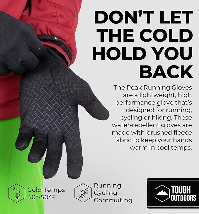 Tough Outdoors Running Gloves - Touch Screen Ski Glove Liners - Men's Winter Gloves - Glove Liners for Cold Weather