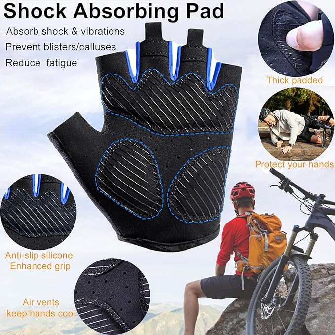 weiatas Cycling Gloves for Men Women Padded, Half Finger Road Mountain Bike Gloves, Shock-Absorbing Anti-Slip Breathable Sports Gloves for Bicycle Riding Motorcycle Rowing Gym