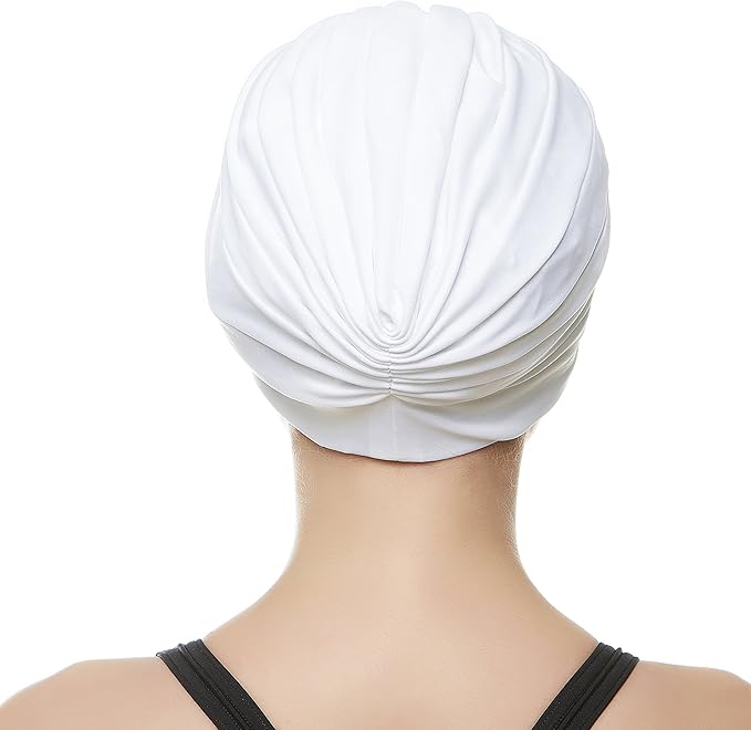 BEEMO Swim Caps for Women Swimming Turban Polyester Latex Lined Pleated for Ladies