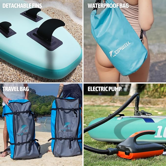 UPWELL 10'6"/11'/11'6" Inflatable Paddle Board, Stand Up Paddlboard for Youth & Adults, Stable Design, Premium SUP Accessories, Backpack, Leash, Hand Pump, Fins