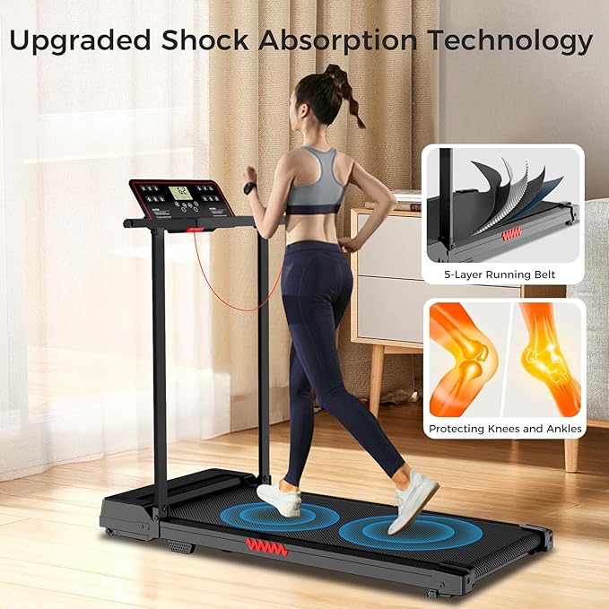 Treadmill with Handles, Treadmills for Small Spaces, 3.0HP Walking Pad Treadmills with Handle Bar & LED Display, Treadmill with Desk Workstation for Home Office, 320 LBS Capacity