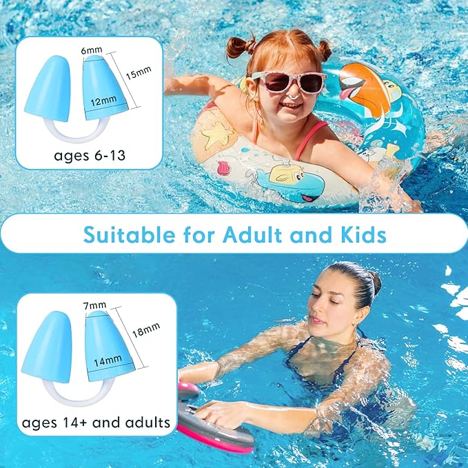 Painless Nose Plugs for Swimming,Nose Plugs for Swimming for Kids (Age 6+) and Adults, Ensure Comfort and Safety in The Water (White, S)