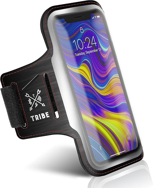 TRIBE Running Phone Holder Armband. iPhone & Galaxy Cell Phone Sports Arm Bands for Women, Men, Runners, Jogging, Walking, Exercise & Gym Workout. Fits All Smartphones. Adjustable Strap, CC/Key Pocket