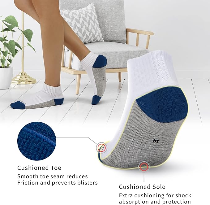 MONFOOT Men's/Women's 6 Pairs Daily Cushion Comfort Fit Performance Quarter Ankle Socks Multipack