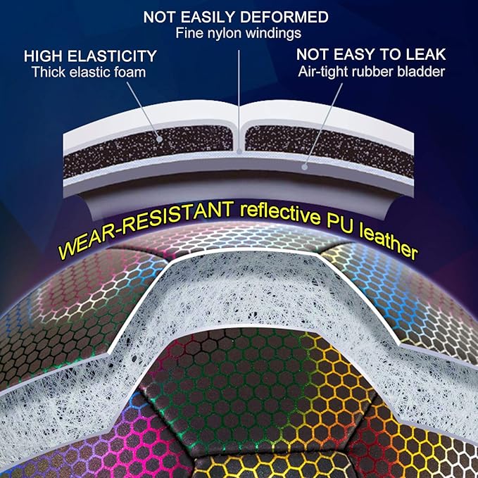 Soccer Ball, Holographic Reflective Glowing Soccer Ball for Men Women Training