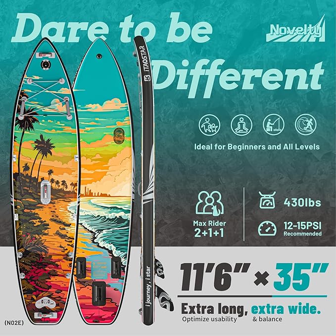 Novelty 11'6" x 35" Extra Wide SUP for Enhanced Stability - Inflatable Stand Up Paddle Board - Premium Paddle Board Kit for Adults & Youth - All Skill Levels - Includes SUP Accessories