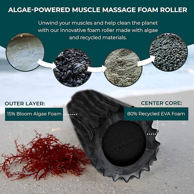 Oceanfoam Ripple Travel Foam Roller (11" x 3.35") Firm Mini Foam Roller for Physical Therapy, Deep Tissue Massage, Back Pain - High Density, Wave Textured - Yoga, Exercise (Black & Charcoal Marbled)