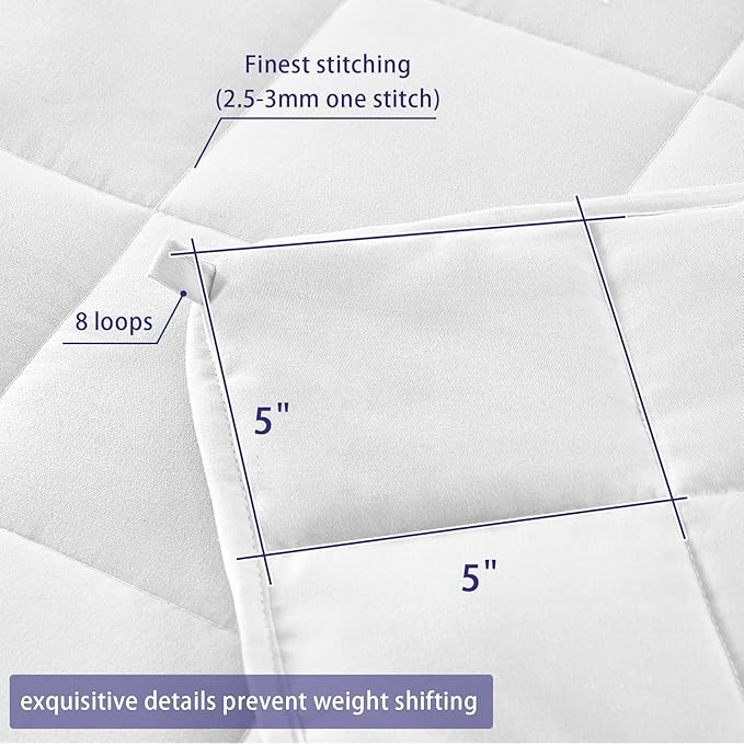yescool Weighted Blanket for Adults (15 lbs, 60" x 80", White) Cooling Heavy Blanket for Sleeping Perfect for 140-160 lbs, Queen Size Breathable Blanket with Premium Glass Bead, Machine Washable