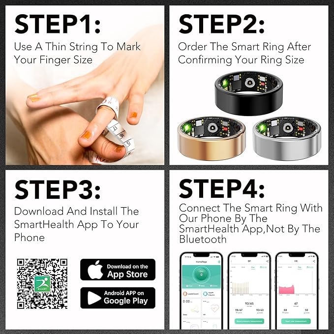Smart Health Ring for Women Men Fitness Tracker with Heart Rate, Blood Oxygen, Blood Pressure, Sleep Monitoring, Step Counting, IP68 Waterproof for iPhone and Android, No APP Fee, Silver 13