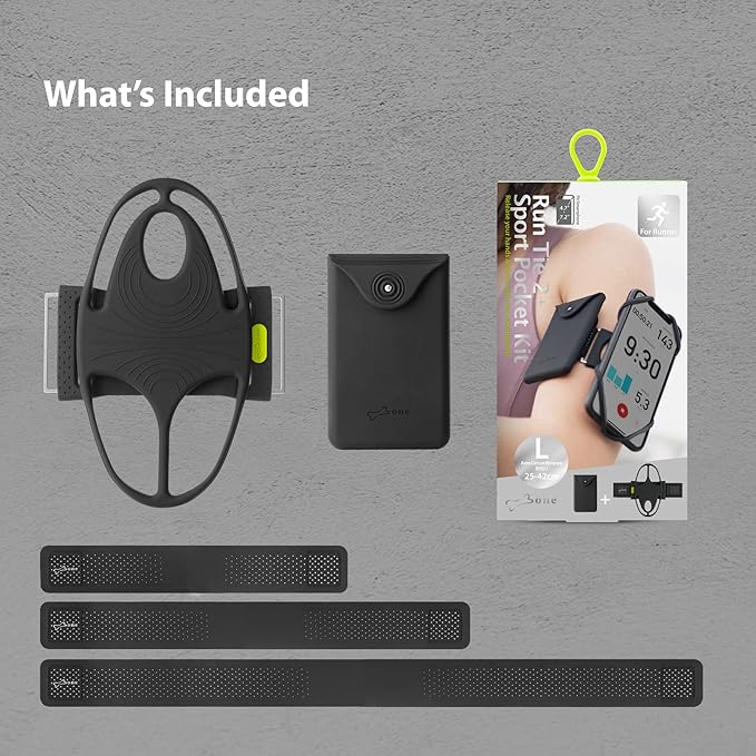 Bone Cell Phone Armbands+Sport Pocket, Run Tie 2+Pocket, L Arm Size, Fits Phone Size 4.7-7.2 Inches for iPhone 13 12 11 Pro Max XS XR X Samsung Galaxy