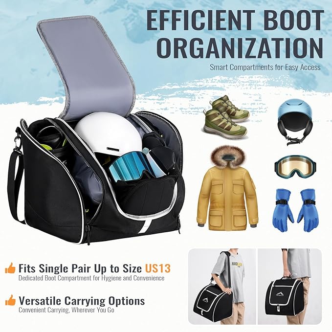 Ski Bag and Boot Bag Combo, Padded Skis Bag for Air Travel, Safety Reinforce Ski Carrier Bag Fits for Skis Up to 200 CM and Boots Up To Size US13, Water- resistant Ski Travel Bag