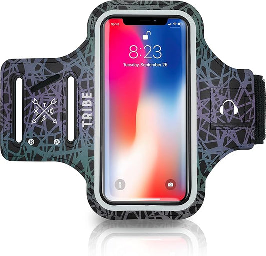 TRIBE Water Resistant Cell Phone Armband Case Running Holder for iPhone Pro Max Plus Mini SE (13/12/11/X/XS/XR/8/7/6/5) Galaxy S Ultra Plus Edge Note (21/20/10/9/8/7/6/5) Adjustable Strap & Key Pocket