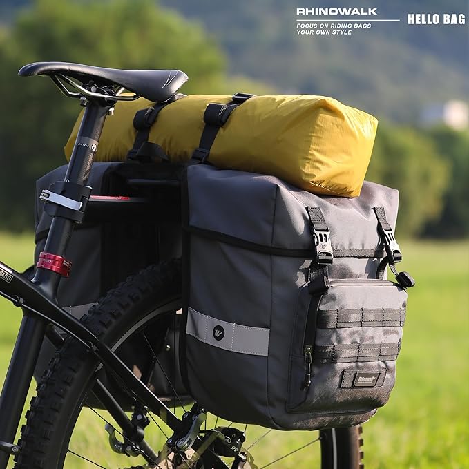 Rhinowalk Bike Pannier Bag 40L Double Pannier Bags Saddle Bags for Rear Rack Bicycles With Carrying Handle With Reflective Trim Professional Cycling Accessories-Grey