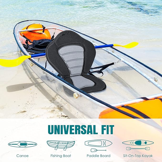 Solomone Cavalli Deluxe Padded Kayak Seat with Storage Bag, Adjustable Cushions for Canoe Fishing Boat Paddle Board Sit-On-Top Kayaks, Universal Size with Back Support