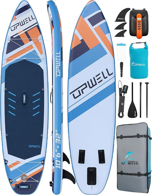 UPWELL 10'6"/11'/11'6" Inflatable Paddle Board, Stand Up Paddlboard for Youth & Adults, Stable Design, Premium SUP Accessories, Backpack, Leash, Hand Pump, Fins