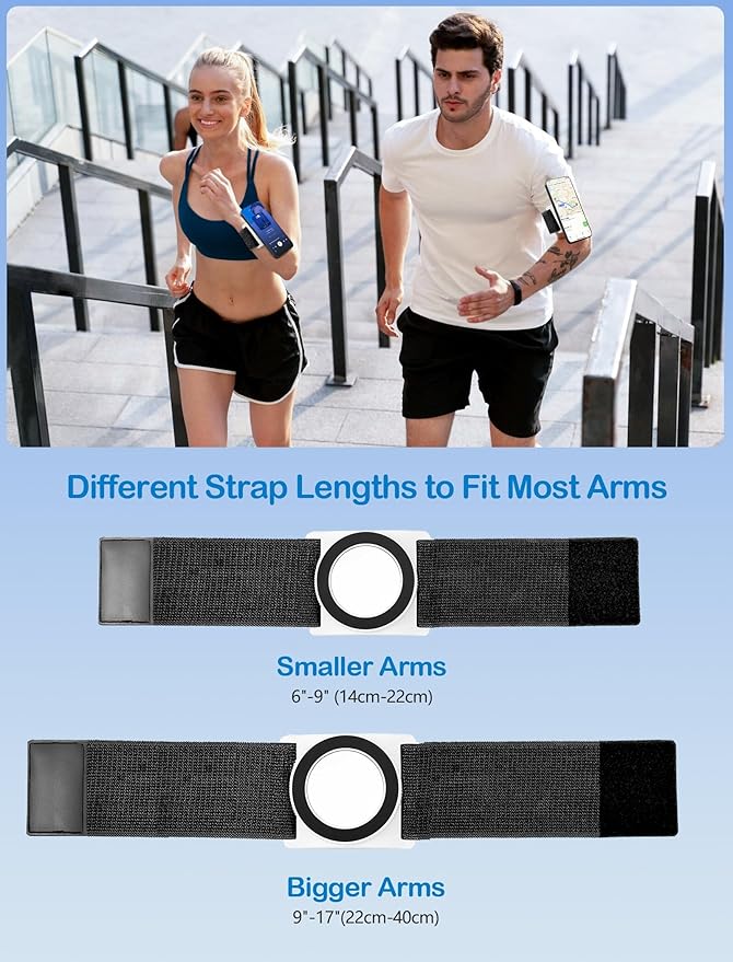 TOPGO Magnetic Running Phone Holder for iPhone, HD Mirror & Extendable Anti-Drop Rope for Gym/Yoga, 360° Rotatable Wrist Phone Holder, Fits iPhone 16 Pro & Android (Black, 2 Straps)