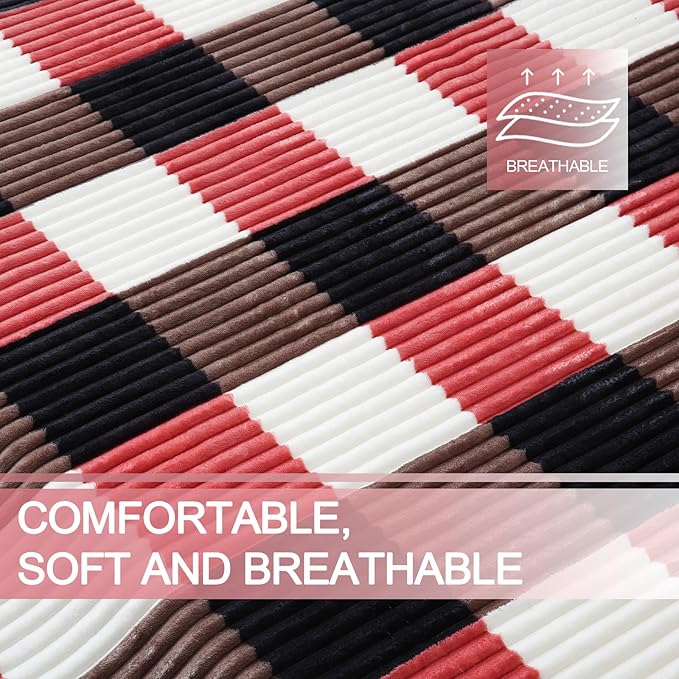 PU MEI Sherpa Blanket Twin Plaid Thick Bed Blanket, 60”*80” Super Soft Flannel Fuzzy Fleece Reversible Velvet Plush Warm Blanket for Couch (Black Red Check)
