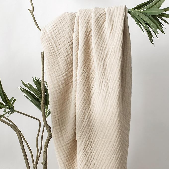 Carriediosa 100% Cotton Muslin Throw Blanket 50" X 70" Throw XL Size，4-Layers Summer Gauze Throws for Bed Couch，Soft Lightweight Breathable Linen Blankets Bedspread for Adults All Season，Khaki