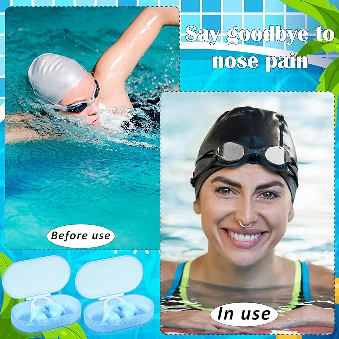 Soulchen 2 Pcs Swimming Nose Plugs Silicone Waterproof Painless Swim Nose Clip with Storage Box for Adults Kids Men Women Beginners