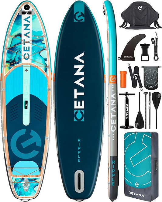 CETANA 11'6×35" Extra Wide Stand Up Paddle Board for Adults & Youth, 400lb Capacity Inflatable Paddle Board, Sup for 2+1 Person with Removable US Fin, 100L Backpack, Floating Paddle, Safety Leash