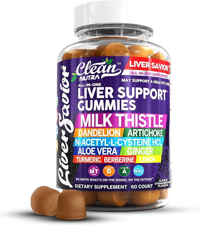 Clean Nutra Liver Cleanse Detox & Repair Gummies | Milk Thistle Gummy Liver Support Vitamins | Dandelion, Artichoke, Aloe Vera, Ginger, Berberine, Lemon, N-Acetyl-L-Cysteine, Turmeric Supplement HCL