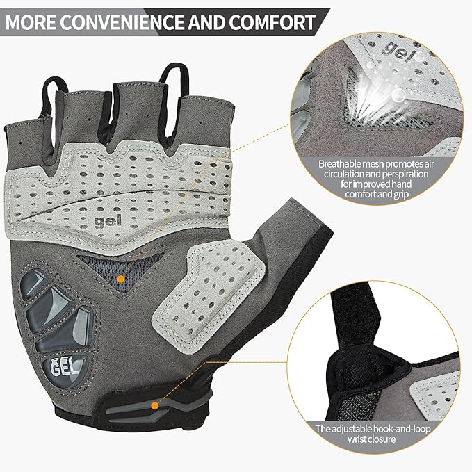 Souke Sports Mens Cycling Gloves with Gel Pads Half Finger Bike Gloves Lightweight Anti-Slip Shock-Absorbing for MTB Road Biking