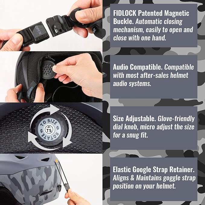 Ski and Snowboard Helmet - Active Ventilation, Audio Compatible Snow Sports Luxury Helmet With ASTM Standard Safety for Men, Women and Youth